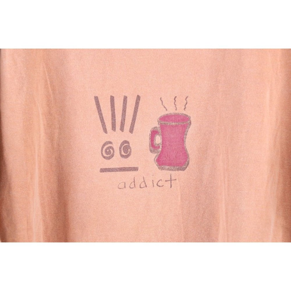 Vintage Mens Large Faded Stonewashed Spell Out Coffee Addict T-Shirt Cotton - Picture 4 of 10